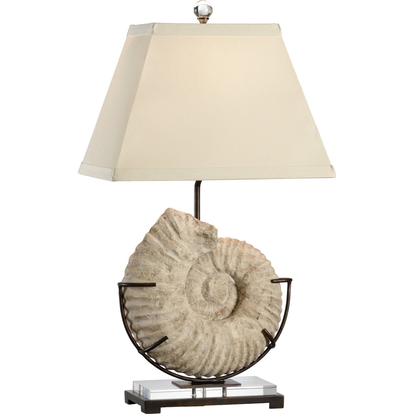 001 SR-384681 | Primary Silo | Ammonite Lamp by Wildwood in natural white stone, blacksmith, clear. Made from misc in a coastal style.