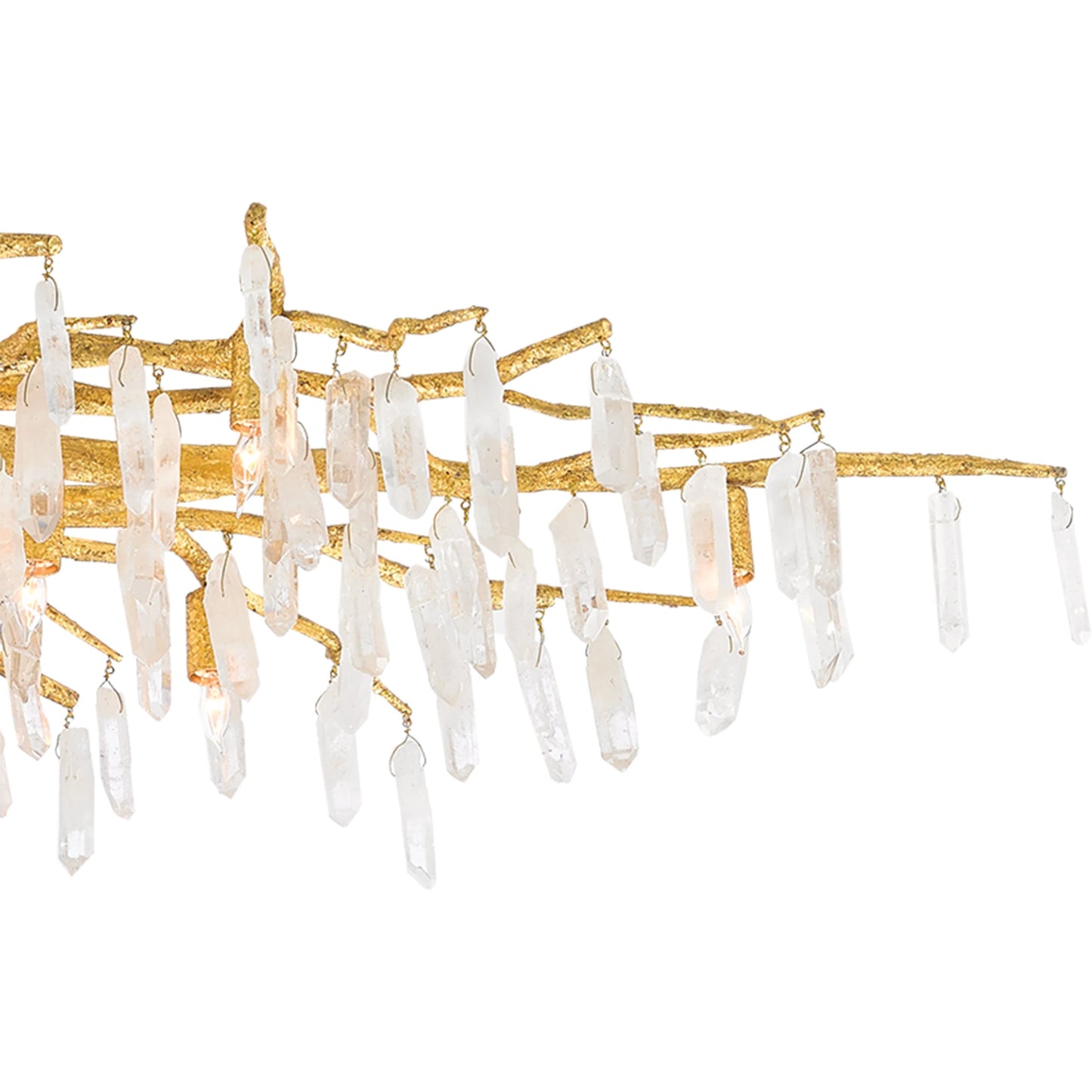 018 S-336134 | Closeup | Forest Light Semi-Flush by Currey and Company in washed lucerne gold, natural. Made from wrought iron, crystal in a transitional style.