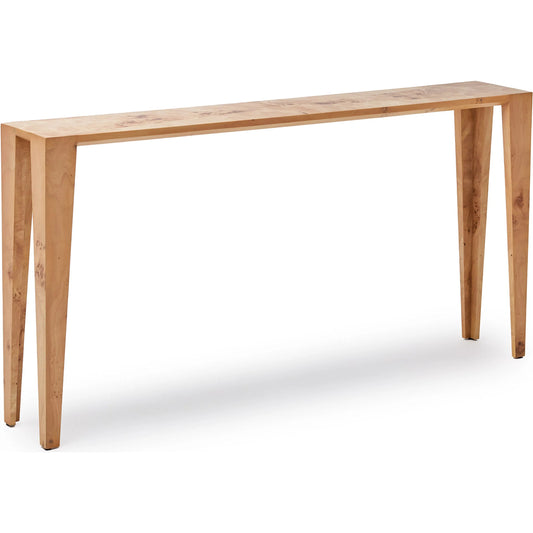 Sherwood Sofa Table by Interlude Home in light brown and canyon. Made from ash burl in a transitional style.