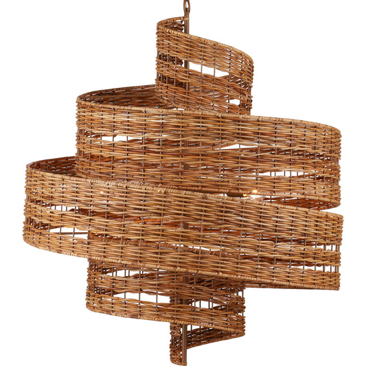 Saisei Chandelier by Currey and Company in natural, khaki. Made from rattan, wrought iron in a coastal style.