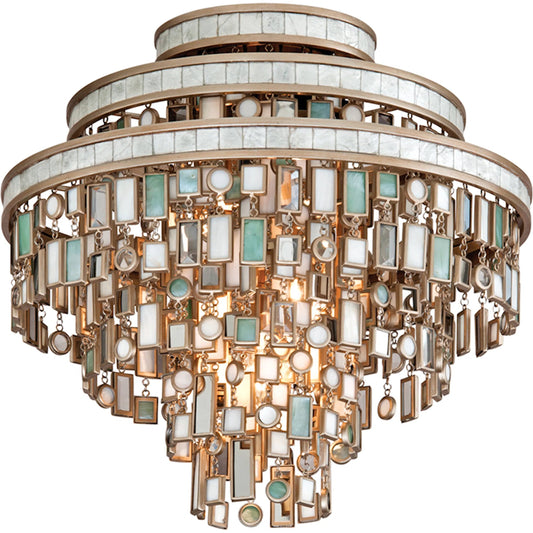 Dolcetti Semi Flush by Corbett in champagne leaf. Made from hand crafted iron in a traditional style.