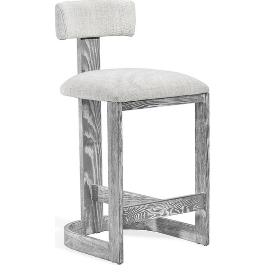 Brooklyn Counter Stool by Interlude Home. Made from wood, loomed linen, stainless steel in a modern style.