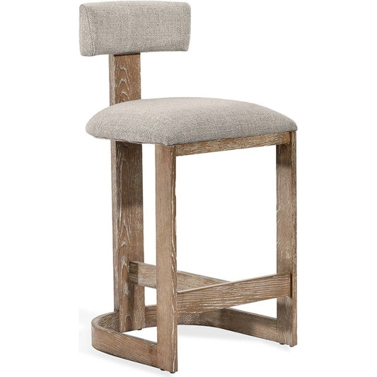 Brooklyn Counter Stool by Interlude Home. Made from wood, loomed linen, stainless steel in a modern style.