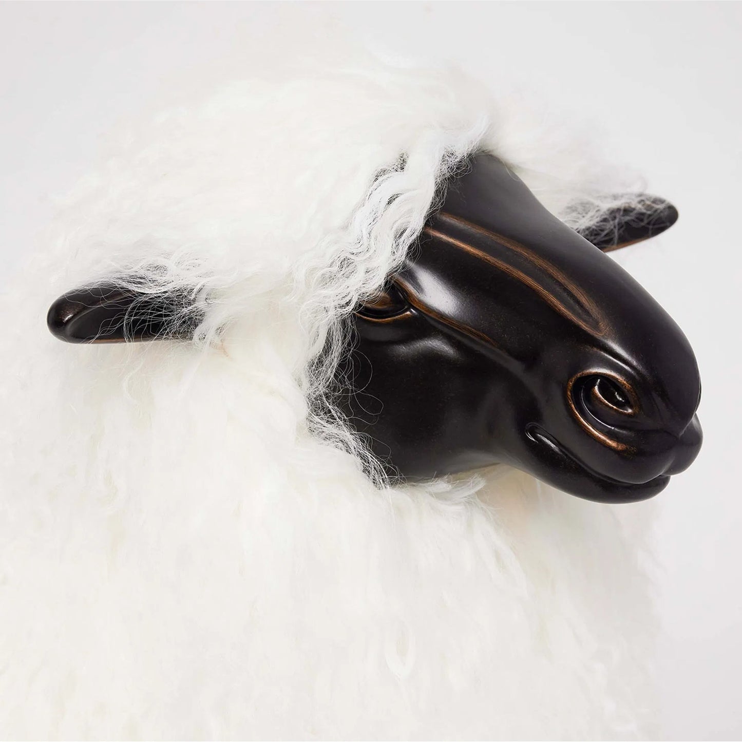 006 SI-2374575 | Closeup | Lucie Baby Sheep by Interlude Home in antique bronze, ivory. Made from iron, sheepskin in a cottage & farmhouse style.