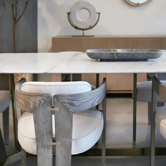 Maryl II Dining Chair by Interlude Home. Made from oak, metal, linen in a coastal style.