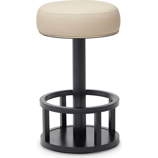 Drake Counter Stool by Interlude Home in cream latte, matte black. Made from stainless steel, leather in a modern style.