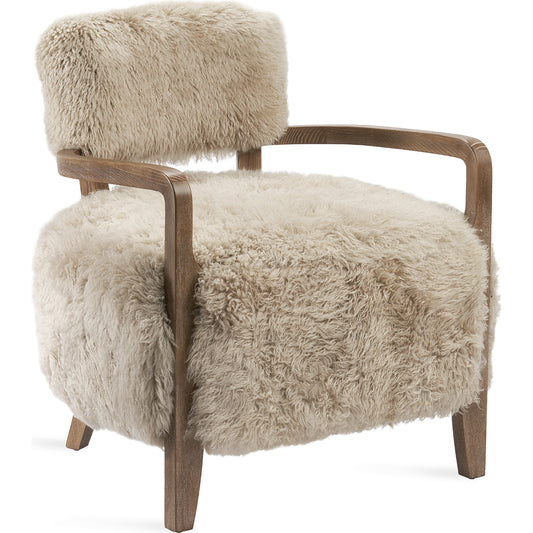 Royce Lounge Chair by Interlude Home in autumn brown, morel taupe. Made from wood, tibetan lamb skin in a rustic style.