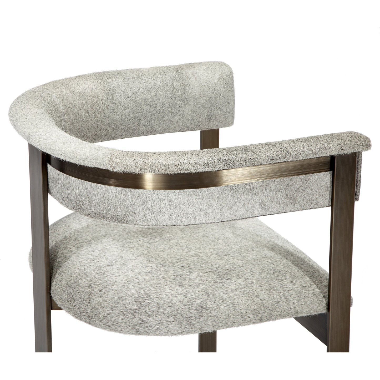 005 SR-388388 | Closeup | Darcy Hide Chair by Interlude Home in antique bronze, natural gray. Made from stainless steel, hide in a modern style.