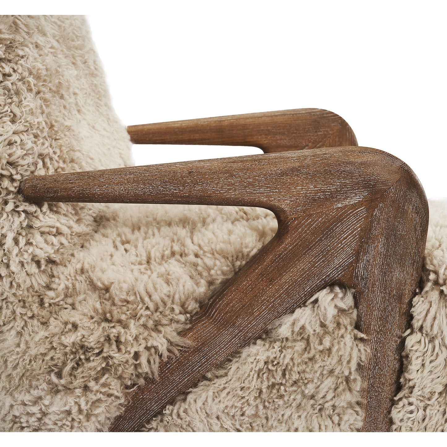 005 SI-1908755 | Closeup | Angelica Lounge Chair by Interlude Home in morel taupe. Made from ash, tibetan lambskin in a modern style.