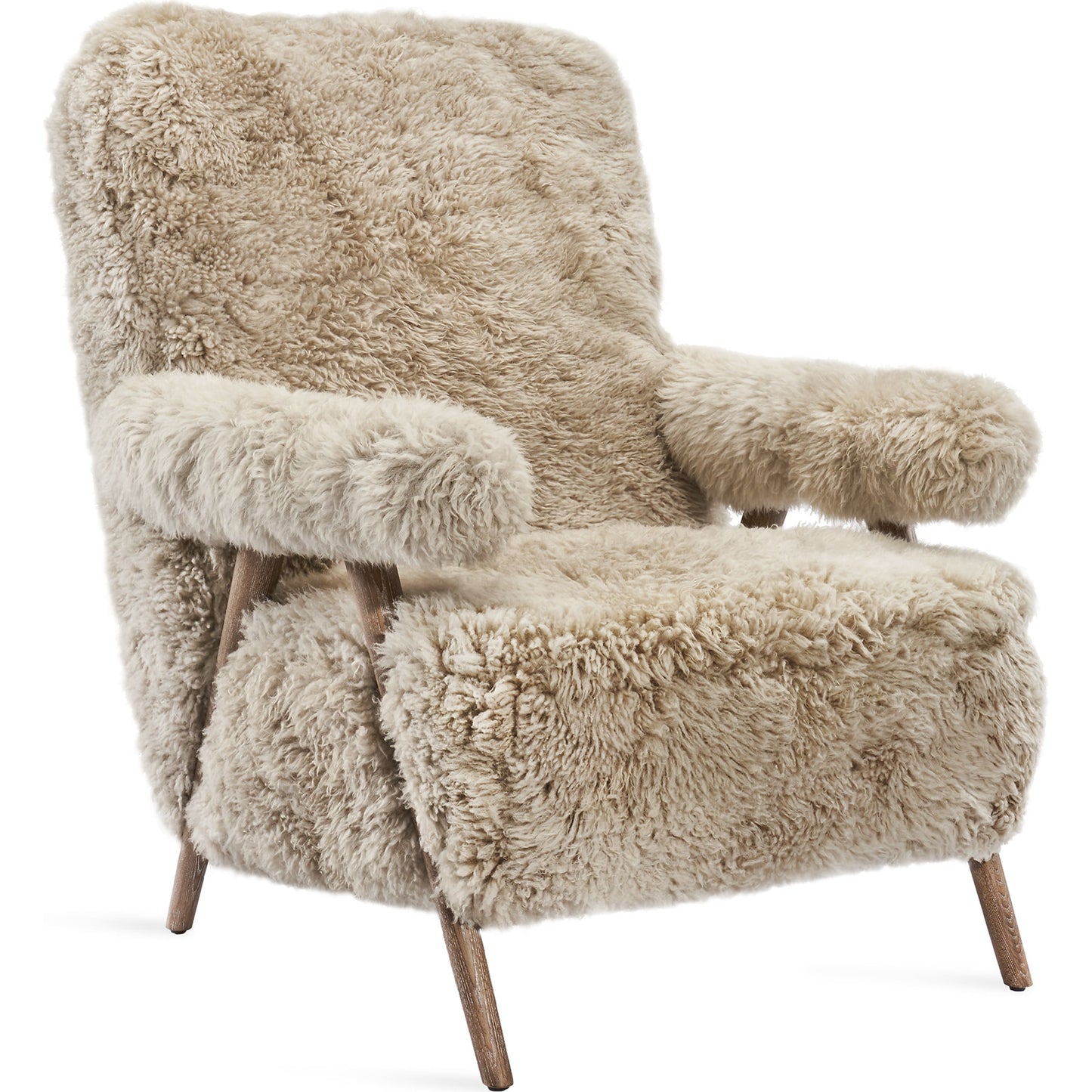 001 SI-1908822 | Additional Silo | Barrett Lounge Chair by Interlude Home in morel taupe. Made from ash, tibetan lambskin in a modern style.
