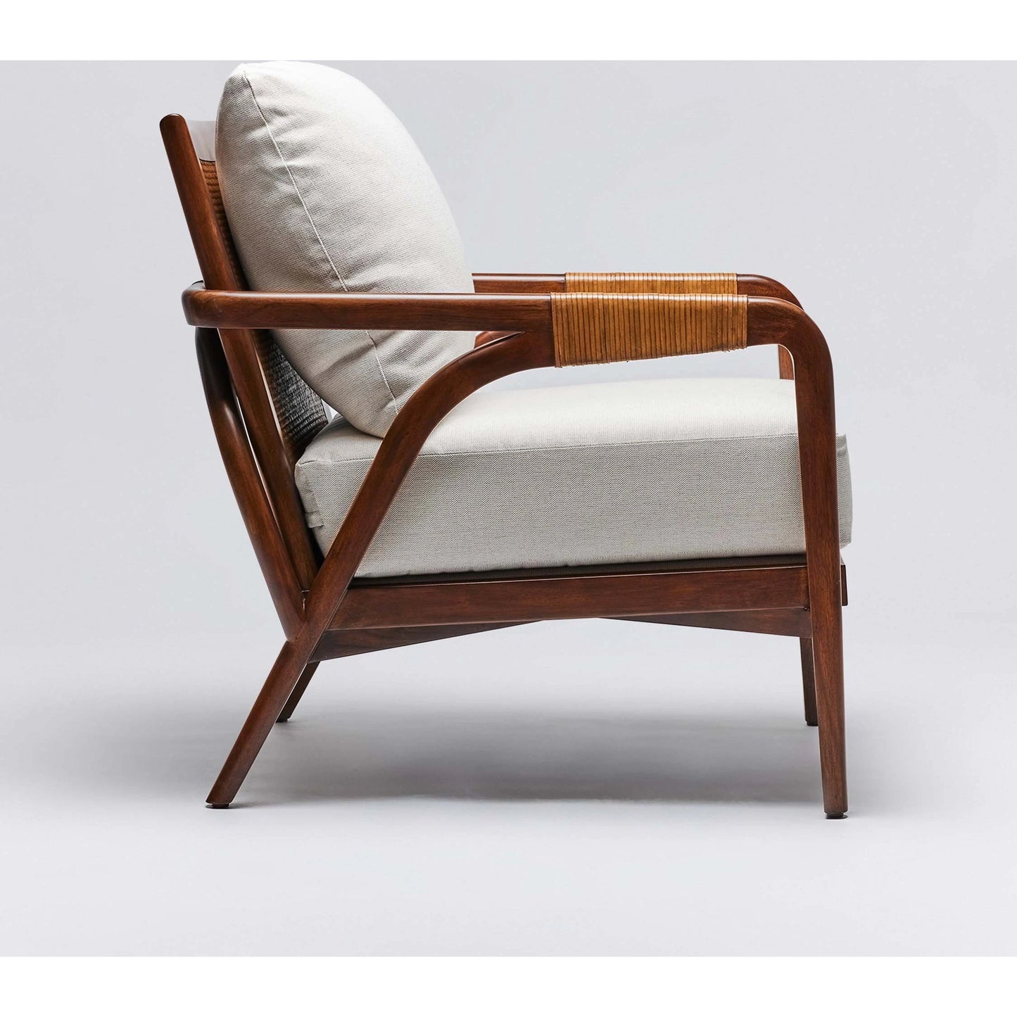 012 SI-2122848 | Additional Silo | Delray Lounge Chair by Interlude Home. Made from mahogany, rattan, leather, flax weave in a modern style.