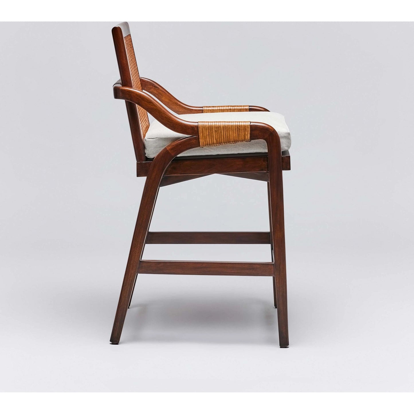 013 SI-2122846 | Additional Silo | Delray Counter Stool by Interlude Home. Made from mahogany, rattan, leather, metal, flax weave in a cottage & farmhouse style.