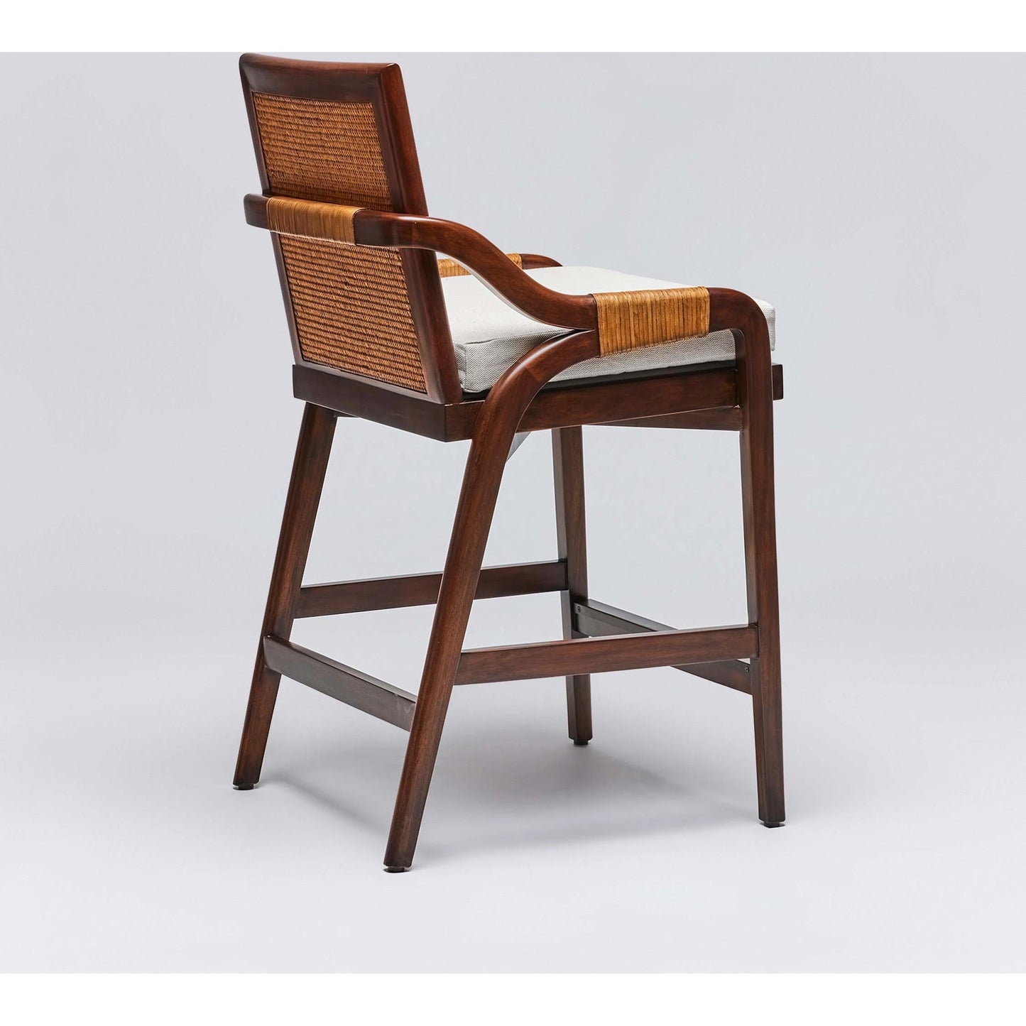 011 SI-2122846 | Additional Silo | Delray Counter Stool by Interlude Home. Made from mahogany, rattan, leather, metal, flax weave in a cottage & farmhouse style.