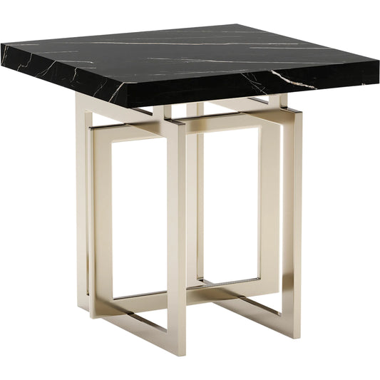 Wish You Were Here Square Side Table by Caracole in black marble, gold and whisper of gold. Made from marble in a modern style.