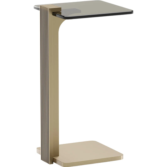 Counter Balance Spot Table by Caracole in smoked bronze, brushed gold. Made from glass in a modern style.