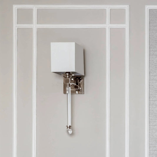 Crystal Tail Sconce by Regina Andrew in nickel and polished nickel. Made from steel in a transitional style.