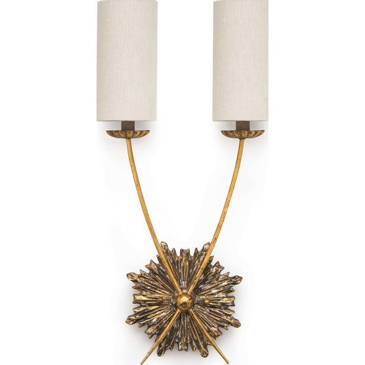 Louis Sconce by Regina Andrew in gold and antique gold. Made from birch wood in a transitional style.