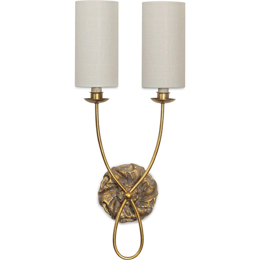 Domonique Sconce Double by Regina Andrew in antique gold. Made from resin in a modern style.