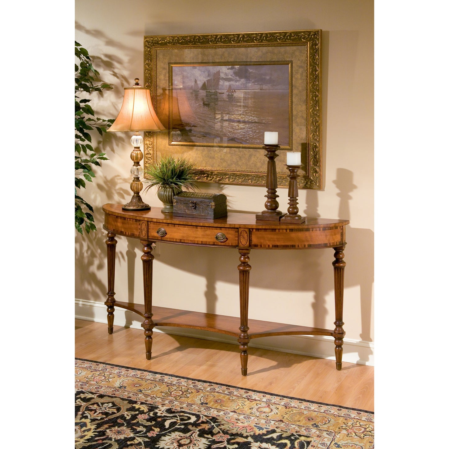 006 O-BUTLER-1510090 | Lifestyle | Latham Console Table by Butler Specialty Company in medium brown and connoisseur's. Made from wood solids, wood products, anegre, rosewood, myrtle burl, crown cherry veneers in a traditional style.