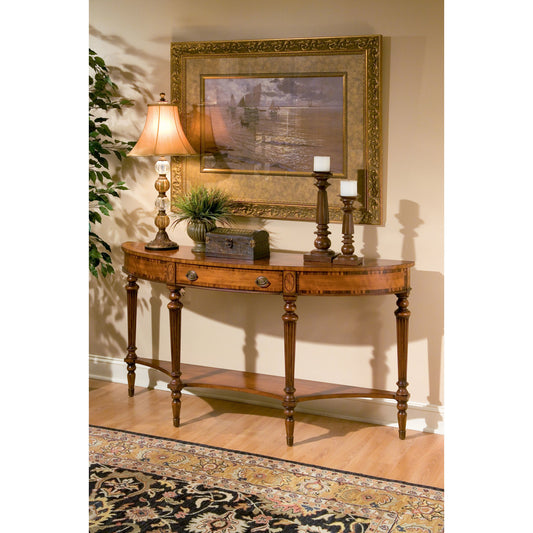 Latham Console Table by Butler Specialty Company in medium brown and connoisseur's. Made from wood solids, wood products, anegre, rosewood, myrtle burl, crown cherry veneers in a traditional style.