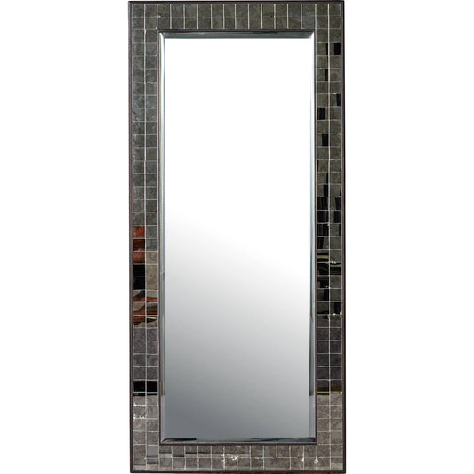 Mosaico Floor Mirror by Currey and Company in ebony, antique mirror. Made from mango wood, glass in a modern style.