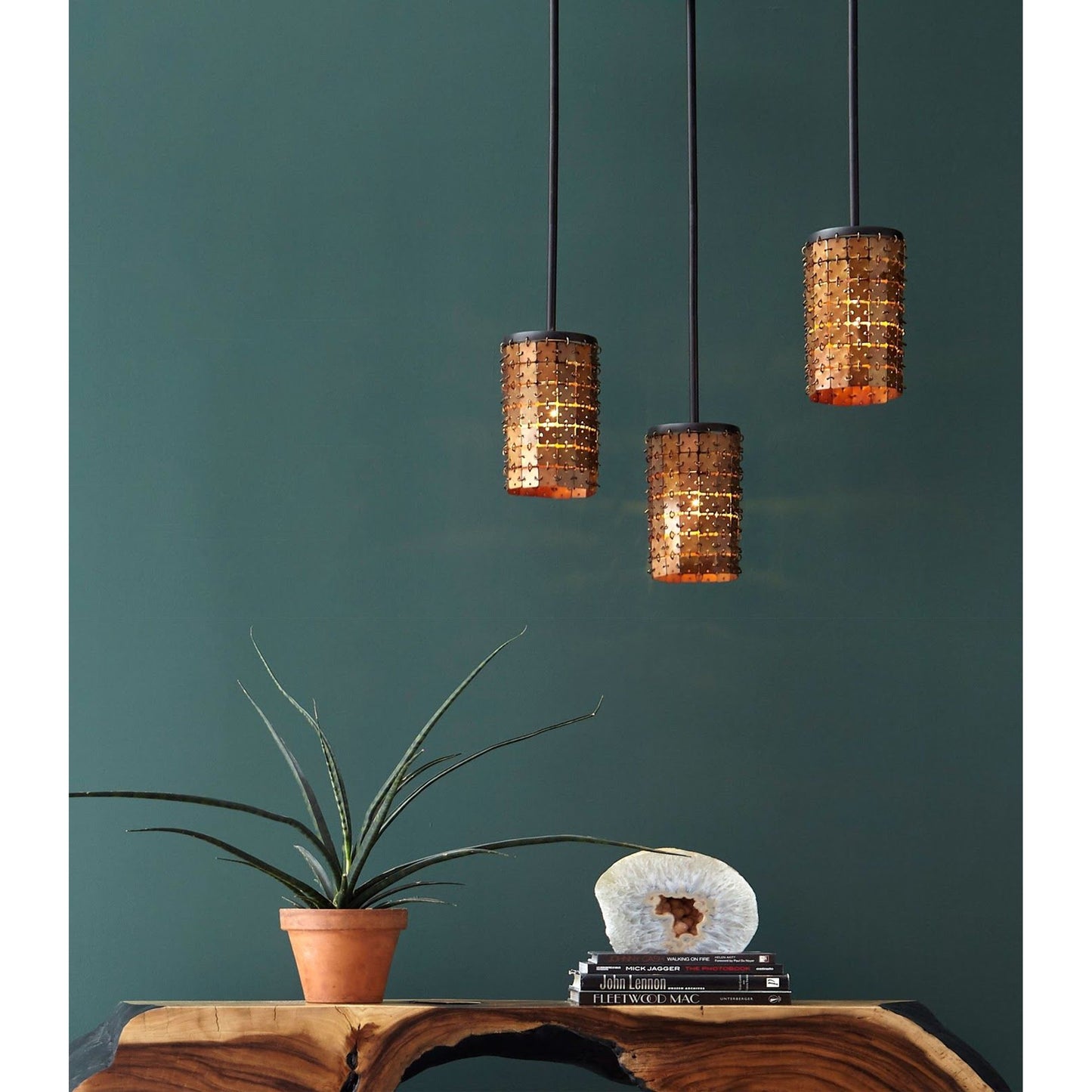 005 SR-819982 | Lifestyle | Armor Pendant Lamp by Phillips Collection in brown and brass. Made from metal in a modern style.