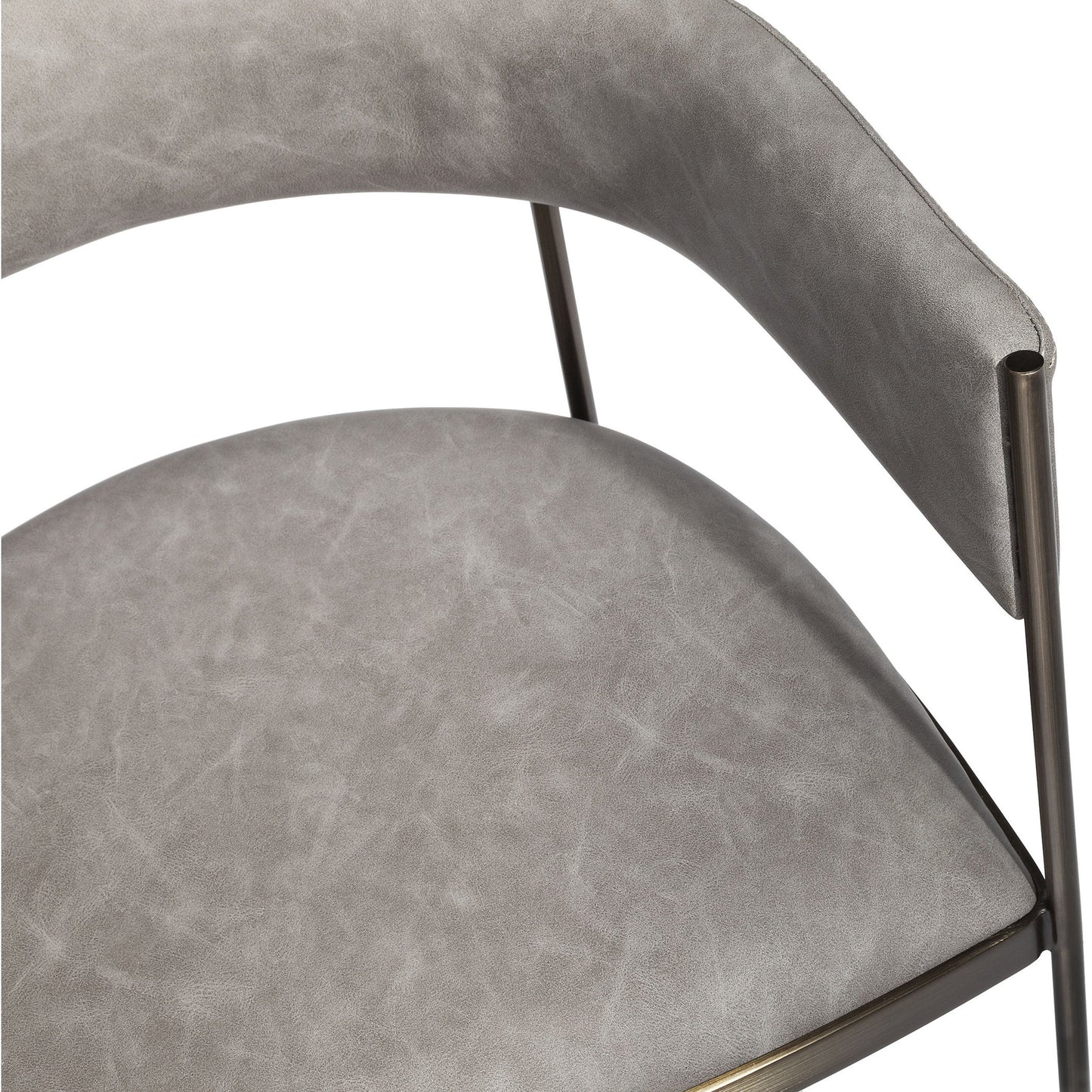 008 SR-388465 | Closeup | Ryland Dining Chair by Interlude Home in distressed charcoal, antique bronze. Made from faux leather, metal in a modern style.