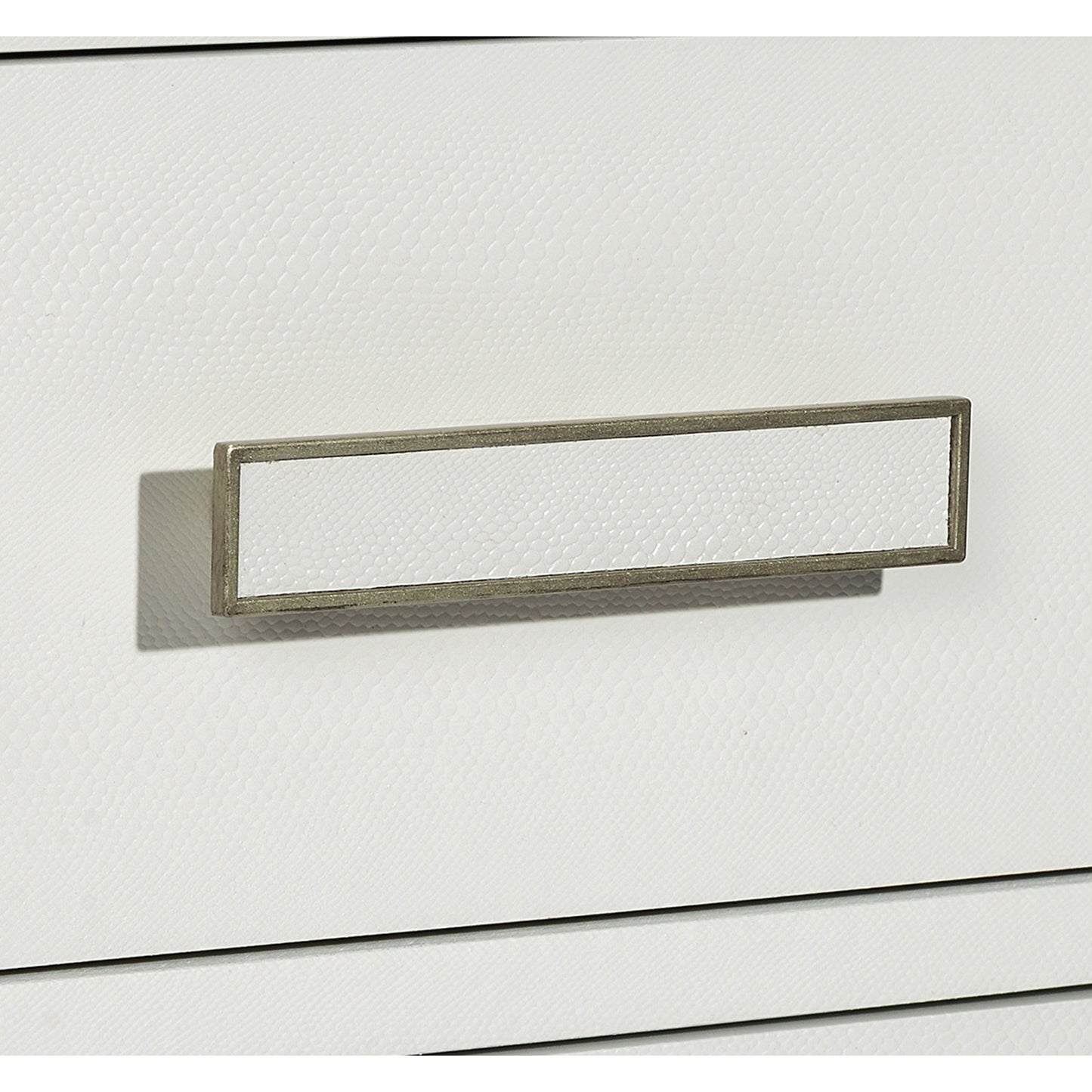003 SR-388449 | Additional Silo | Portia Bedside Chest by Interlude Home in snow white, champagne silver. Made from wood, faux snakeskin, iron in a modern style.