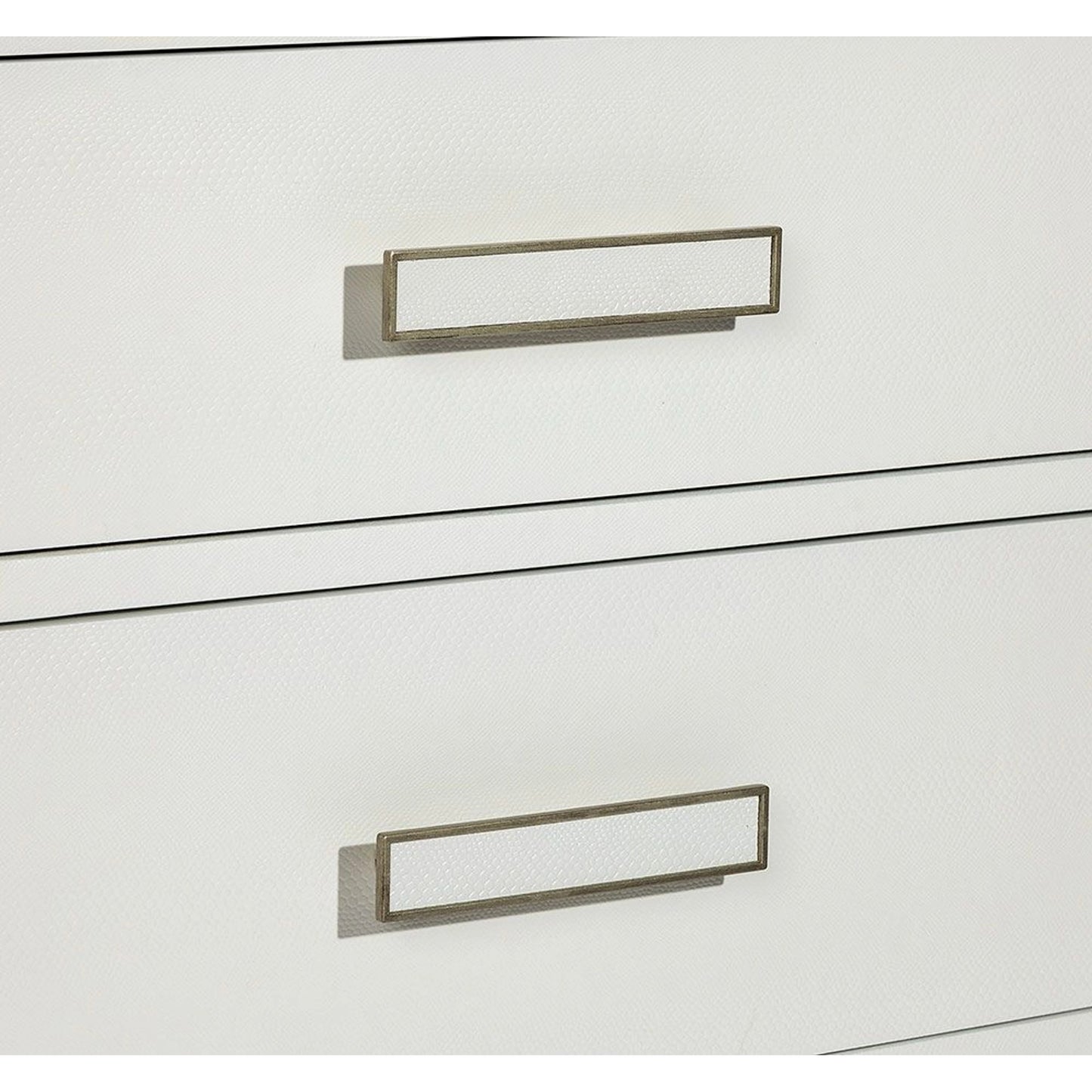 004 SR-388449 | Additional Silo | Portia Bedside Chest by Interlude Home in snow white, champagne silver. Made from wood, faux snakeskin, iron in a modern style.
