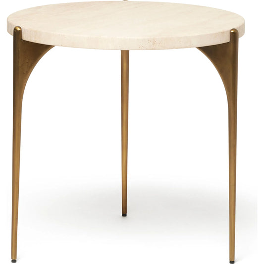 001 SI-2519619 | Primary Silo | Richmond Side Table by Interlude Home in raw travertine, golden bronze. Made from travertine, stainless steel in a transitional style.
