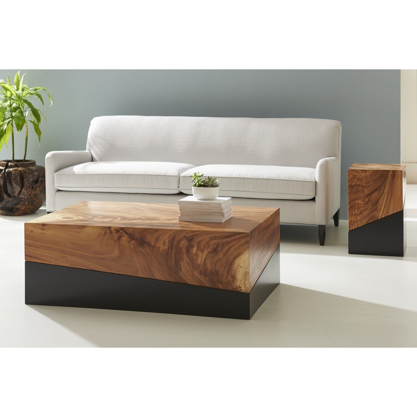 005 SR-820472 | Lifestyle | Geometry Rectangular Coffee Table by Phillips Collection in gray stone. Made from unique in a rustic style.