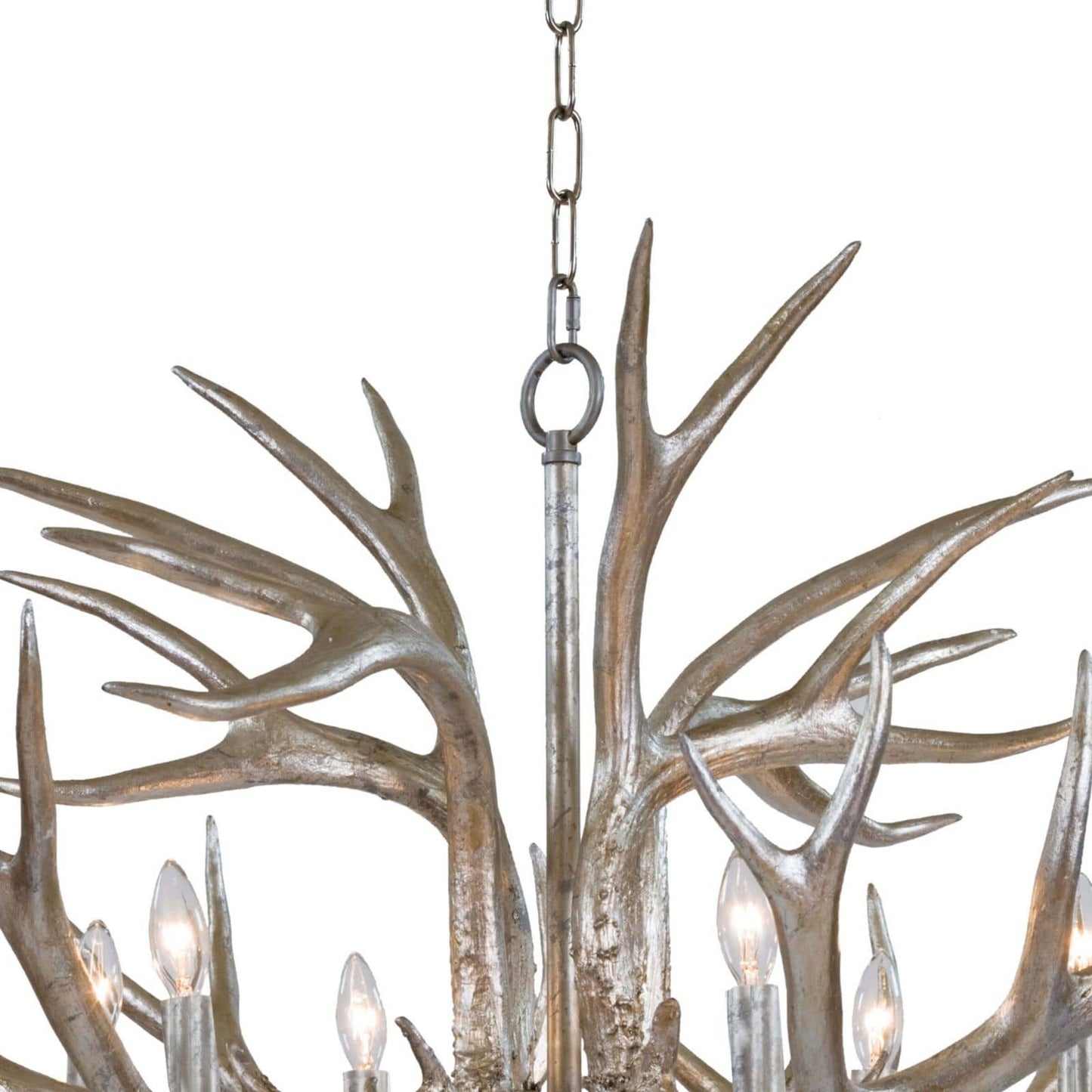 003 S-286695 | Additional Silo | Antler Chandelier by Regina Andrew in silver leaf. Made from resin in a rustic style.