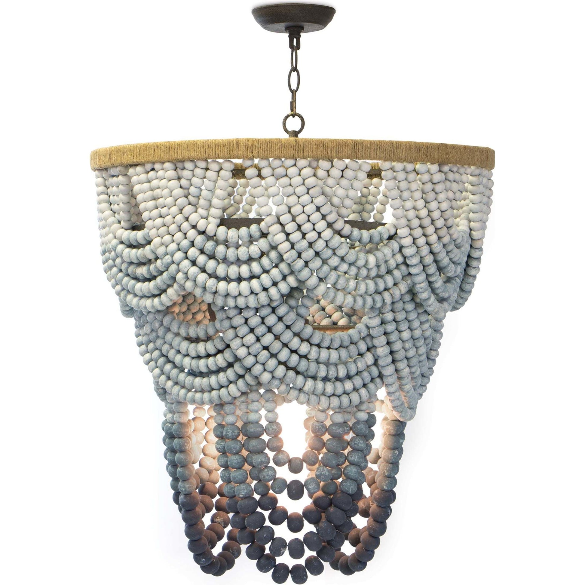 Ombre Wood Bead Chandelier by Regina Andrew in blue and blue. Made from birch wood in a coastal style.
