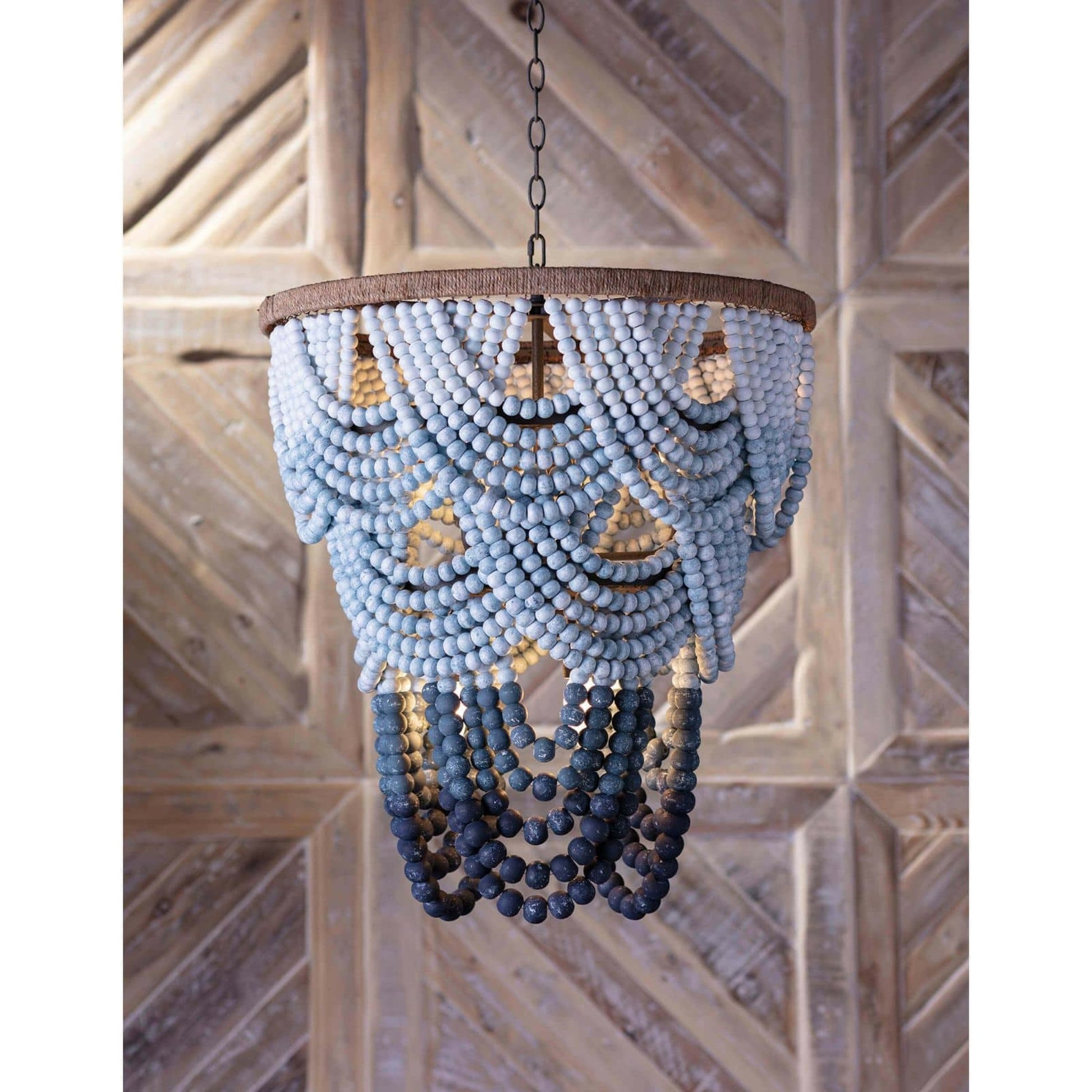 Ombre Wood Bead Chandelier by Regina Andrew in blue and blue. Made from birch wood in a coastal style.