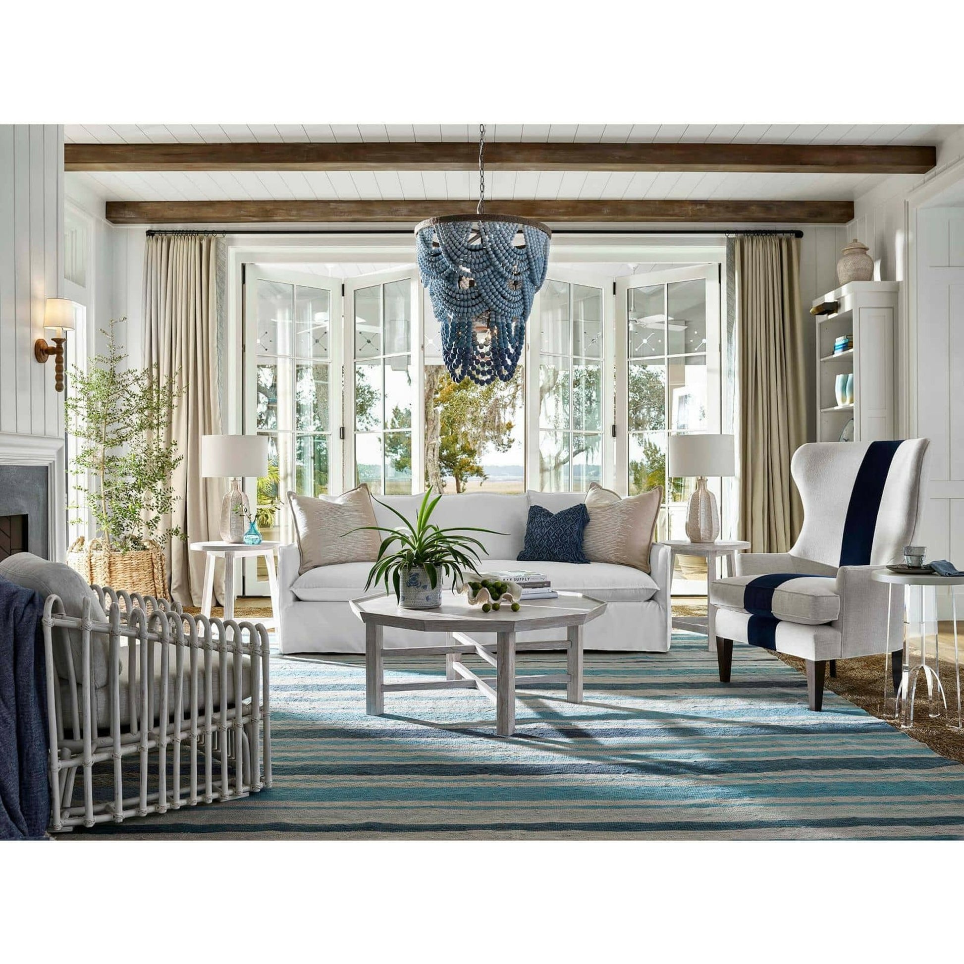 Ombre Wood Bead Chandelier by Regina Andrew in blue and blue. Made from birch wood in a coastal style.