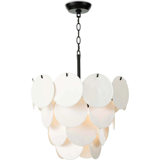 Solstice Chandelier by Regina Andrew in white and blackened iron. Made from glass in a modern style.