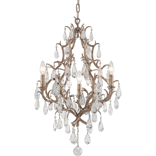 Amadeus Chandelier by Corbett in stria gold leaf. Made from hand worked iron in a traditional style.