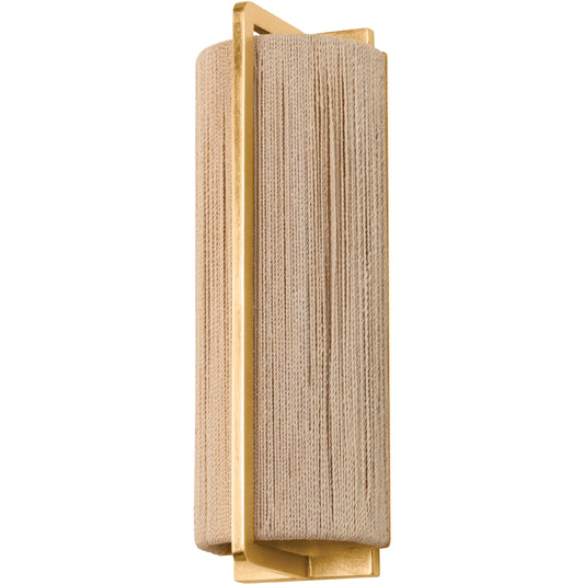 Quebec Wall Sconce by Hudson Valley in gold leaf. Made from iron in a rustic style.