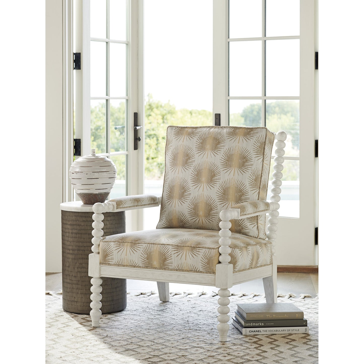 003 SR-836227 | Lifestyle | Maarten Seashell Chair by Tommy Bahama Home in seashell. Made from unique in a coastal style.