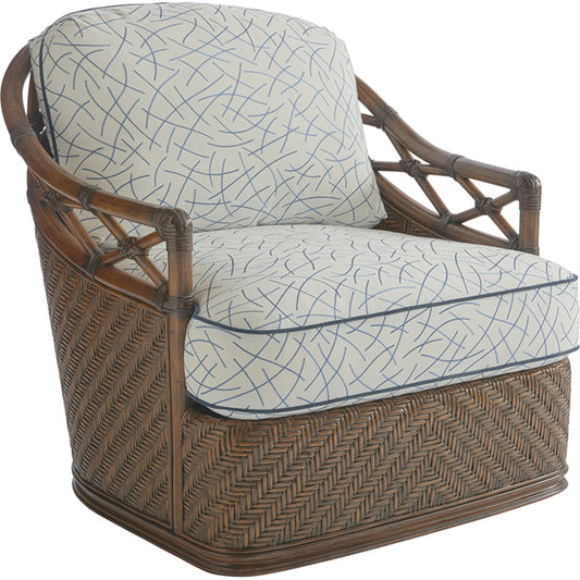 Diamond Cove Swivel Chair by Tommy Bahama Home in sea mist. Made from unique in a coastal style.