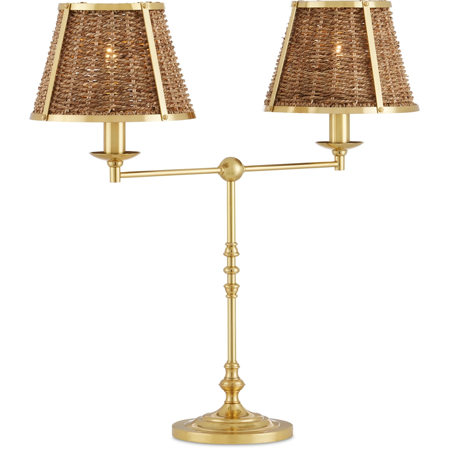 004 SI-2133900 | Additional Silo | Deauville Desk Lamp by Currey and Company in polished brass, natural. Made from metal, seagrass in a cottage & farmhouse style.