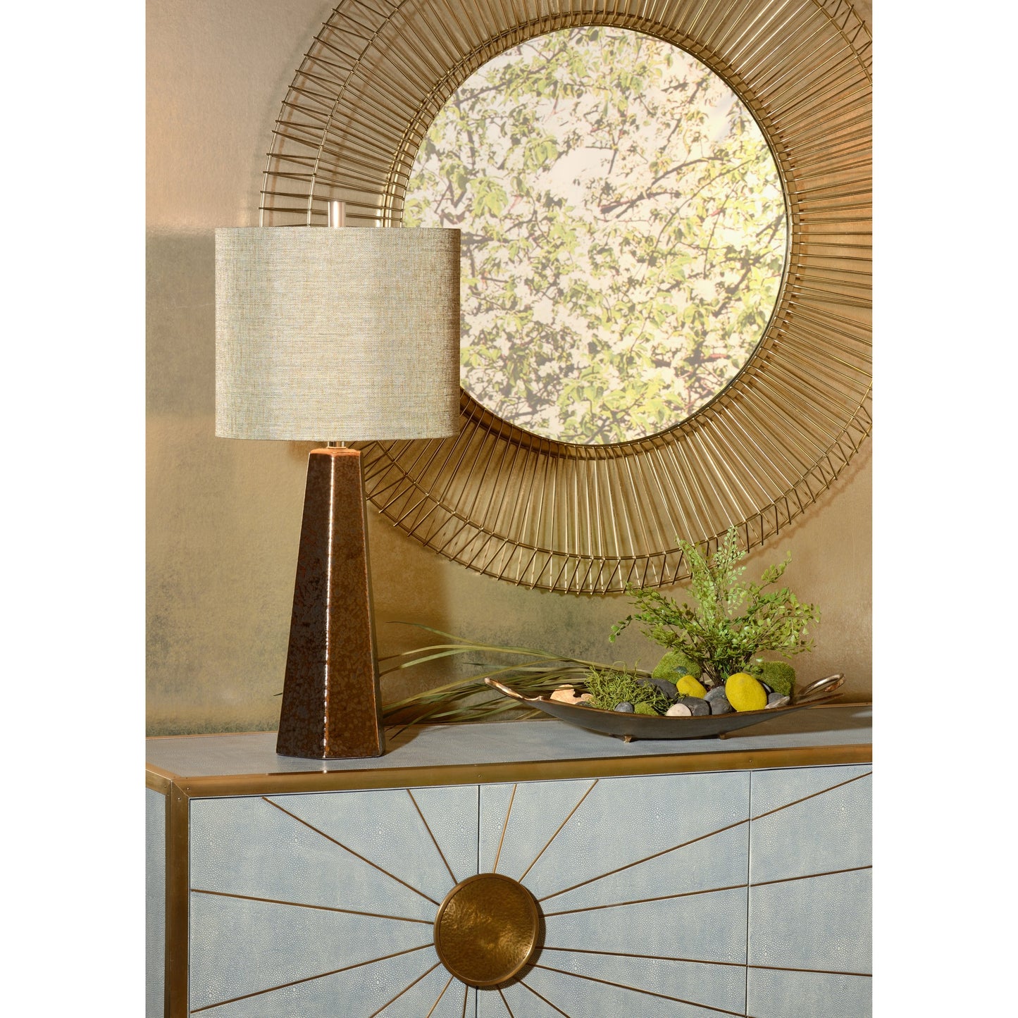 004 SR-384698 | Lifestyle | Antonella Lamp by Wildwood in hand sculpted, textured bronze glaze. Made from ceramic, porcelain in a modern style.