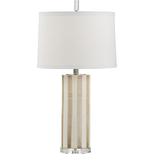 001 SR-386322 | Primary Silo | Sailor Stripe Lamp by Wildwood in aged cream, blue glaze, clear. Made from ceramic in a modern style.
