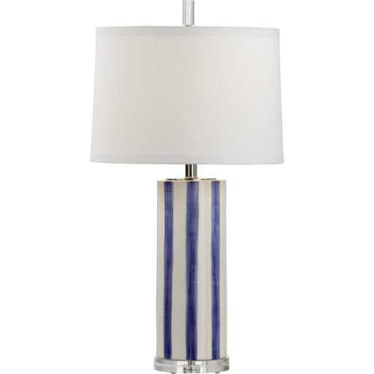 001 SR-386323 | Primary Silo | Sailor Stripe Lamp by Wildwood in aged cream, blue glaze, clear. Made from ceramic in a modern style.