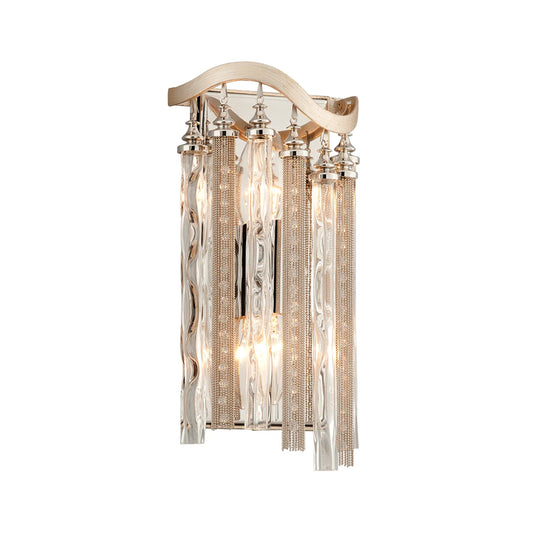 Chimera Wall Sconce by Corbett in warm silver leaf. Made from hand crafted iron in a modern style.