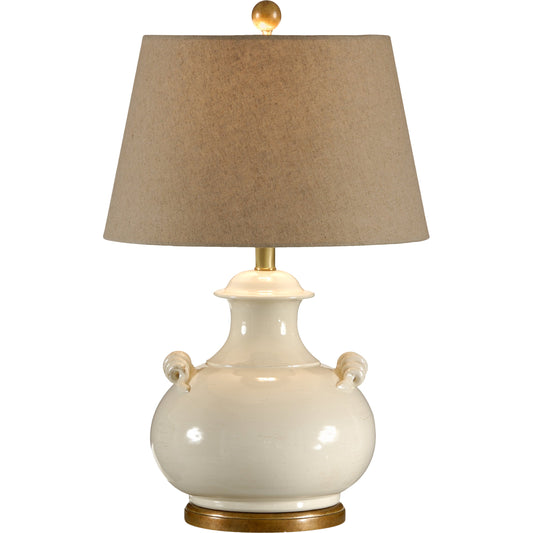 Niccolo Lamp by Wildwood in ivory, white glaze, antique gold. Made from ceramic, porcelain in a transitional style.