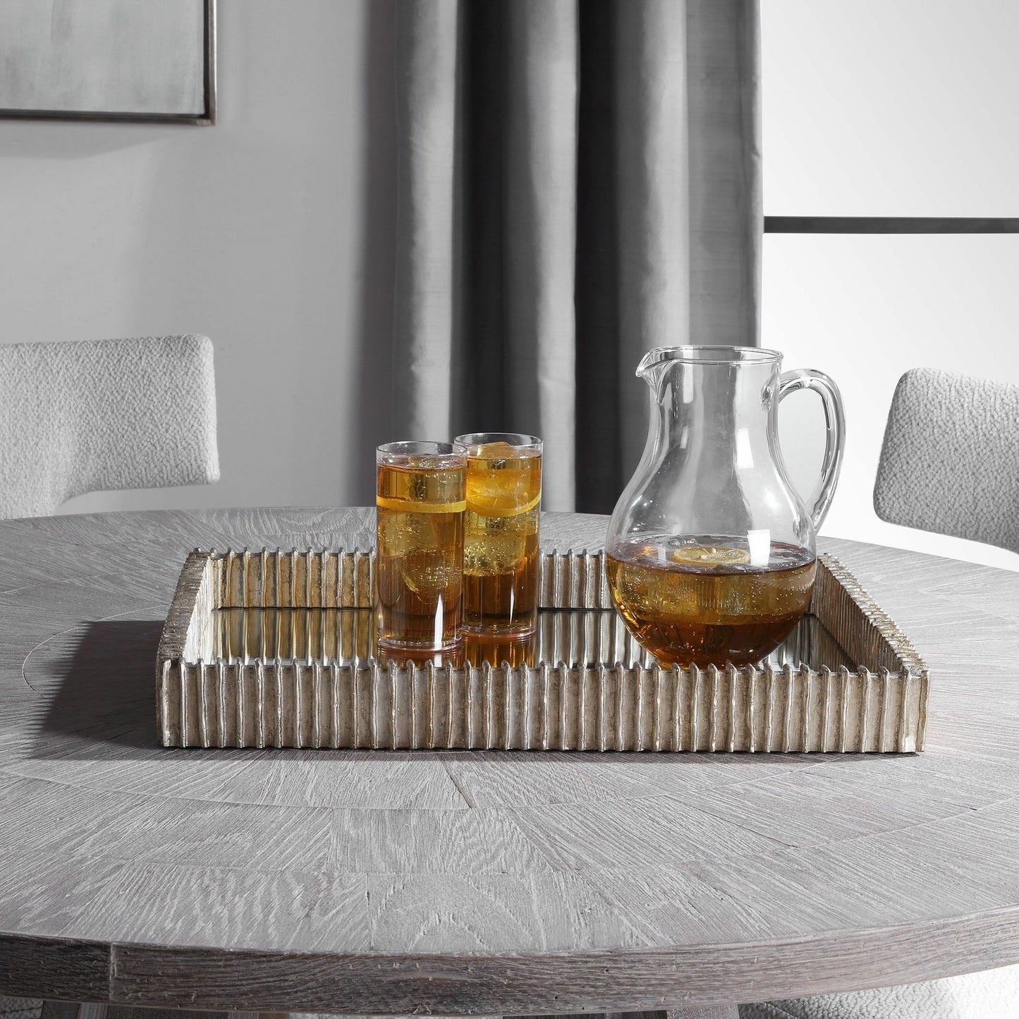 004 SR-801592 | Lifestyle | Talmage Mirrored Tray by Uttermost in silver. Made from polyresin, mirror, mdf in a modern style.