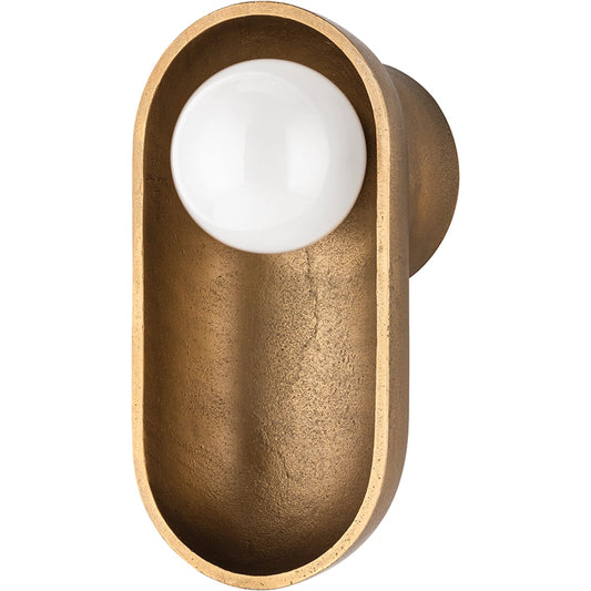 Nathan 1 Light Wall Sconce by Hudson Valley in aged brass. Made from aluminum in a modern style.