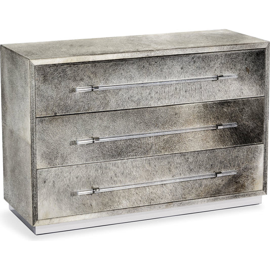 001 S-260093 | Primary Silo | Cassian Grand Chest by Interlude Home in natural hide, polished nickel, clear. Made from hide, metal, acrylic in a modern style.