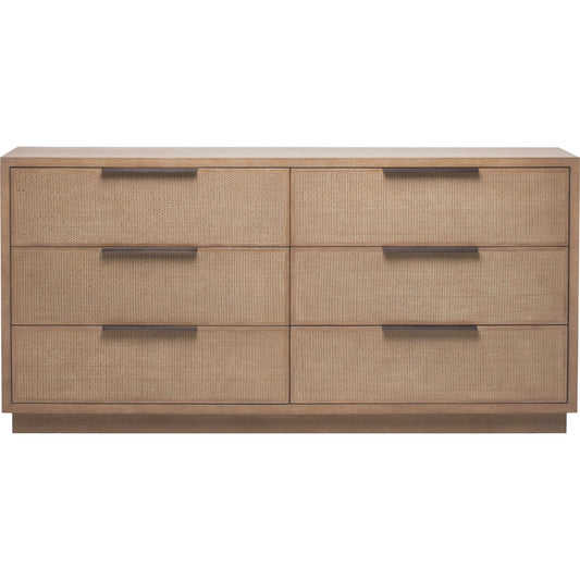 Holmes 6 Drawer Chest by Interlude Home in warm grey and harvest. Made from oak in a transitional style.